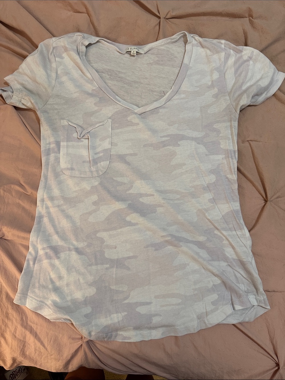 White and Gray Camo V-Neck Pocket Tee